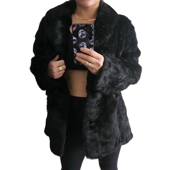 GLAMOROUS BLACK REAL LAPIN LUXURY COAT - Picture 2 of 4